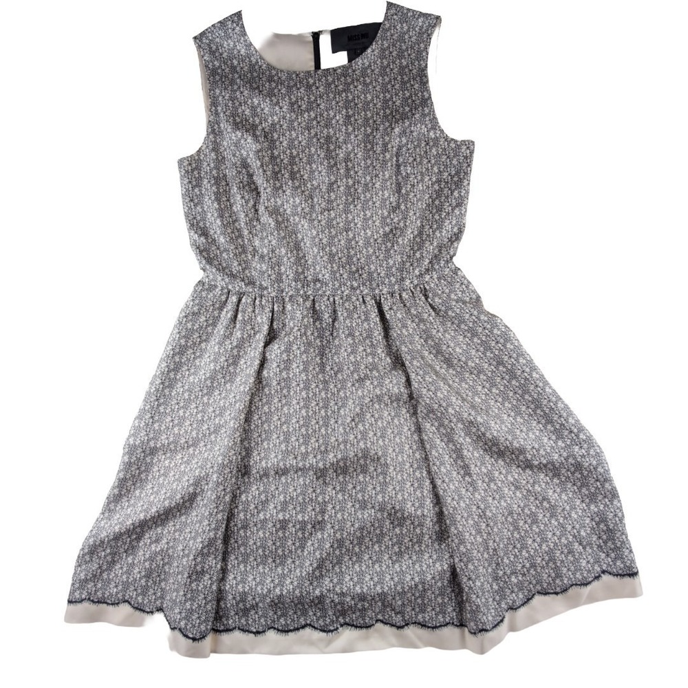 Miss Wu Silk‎ Dress Black Lace Graphic Detail Size 6 Bridal Shower Garden Party